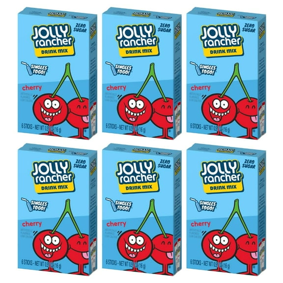 Jolly Rancher Singles To Go! Cherry, 6 Boxes With 6 Packets Each - 36 Total Servings