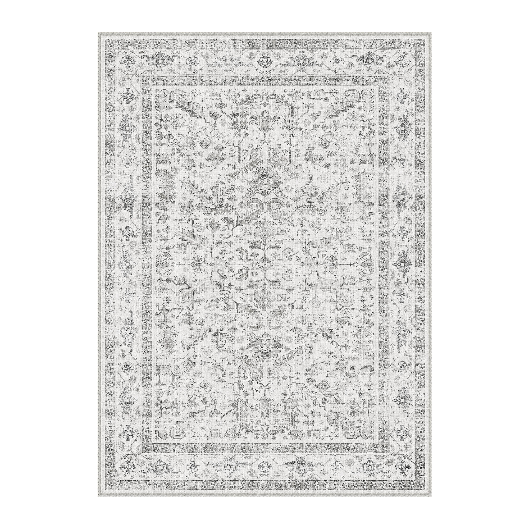 BERTHMEER 9'x12' Large Area Rug for Living Room Machine Washable Bedroom Rugs Distressed Vintage Oriental Traditional Print Gray Rug for Dining Room Farmhouse Nonsilp Carpet, Gray