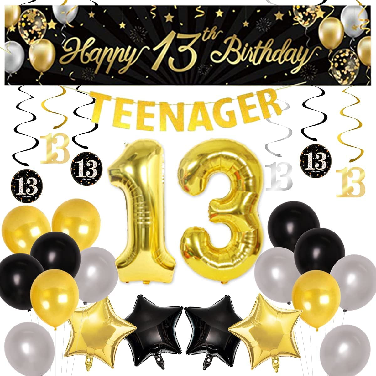 13th Birthday Banner Backdrop Decorations for boy/girl Blue and Gold ...