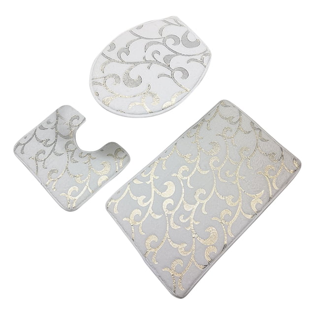 Bathroom Rug Set Of 3 Bath Mat Toilet Mat Soft Absorbent Thick Rug Non-Slip Backing Washable