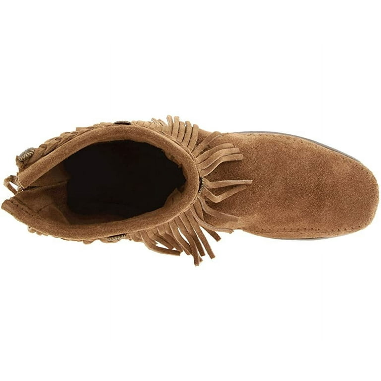 Minnetonka Women's Double Fringe Side Zip Moccasin - 691T 6
