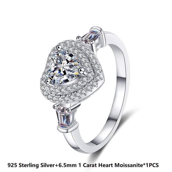Sparkling 1 Carat Heart Moissanite Women Ring - 925 Sterling Silver Anniversary Ring & Wedding Engagement Jewelry Gift - Passes Tester