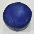 thumbnail image 4 of Round Shaped Goat Leather Handmade Eco-Friendly Blue Pouf - Round Shape Pouf, 14" x 14"x 14", Plain Solid Pouf, Goat Leather Pouf, Recycled Cotton Fill Stuffed Pouf, Leather Seating Pouf, 4 of 5