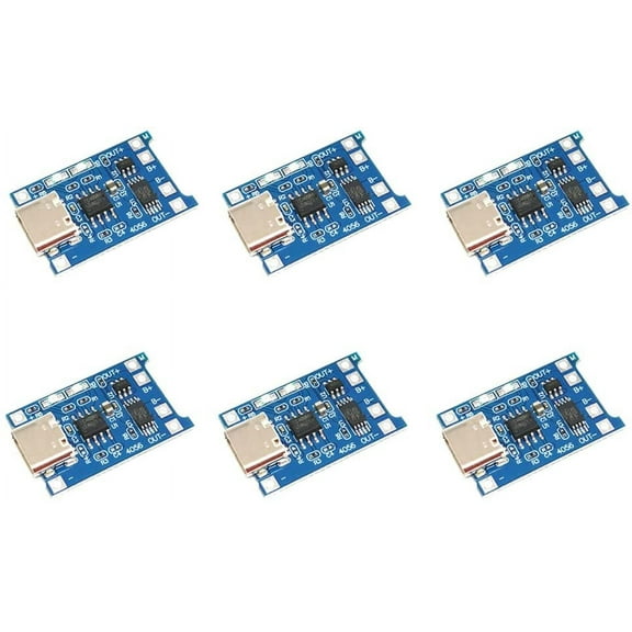 Treedix 6pcs TP4056 Type-C USB 5V 1A Lithium Battery Charger Module Charging Board with Dual Protection Functions