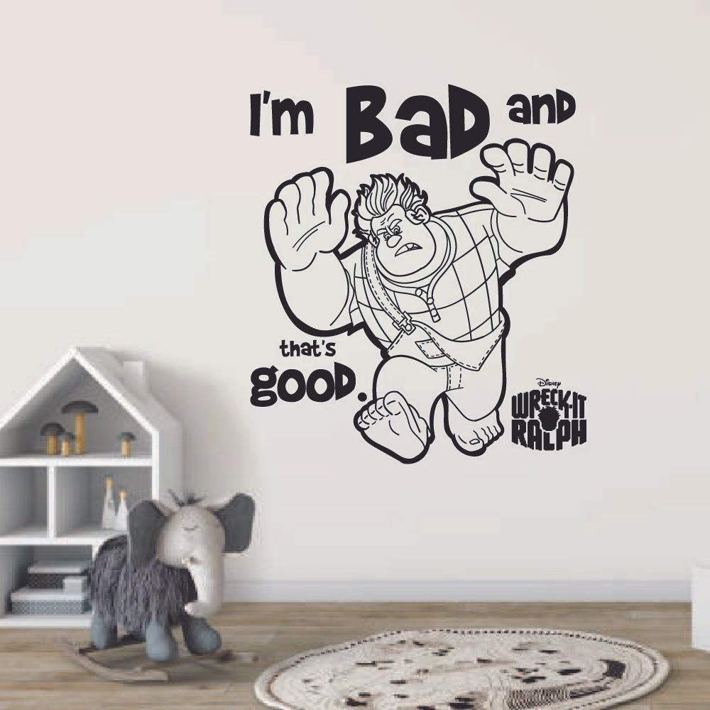 Wreck It Ralph Disney Movie I'm Bad And That's Good Quote Vinyl Wall Art Wall Sticker Wall Decal Decoration For Home Room Wall Boys Girls Kids Room Playroom Wall Décor Décor Design Size (40x40 inch) - image 2 of 3
