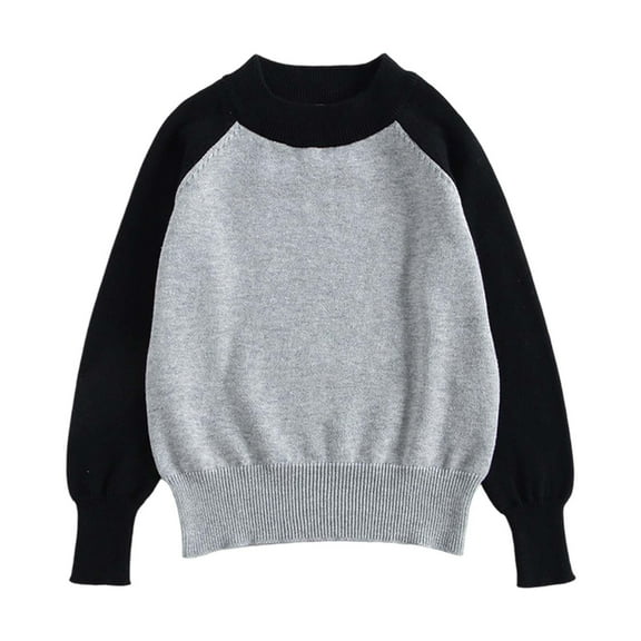 LYHaoo Boys' Sweaters Children's Contrast Ralan Sleeve Sweater Boys Girls Baby Crew Neck Pullover Warm Knitted Base Jacket (1Y 7Y) 5-6 Years(Gray)