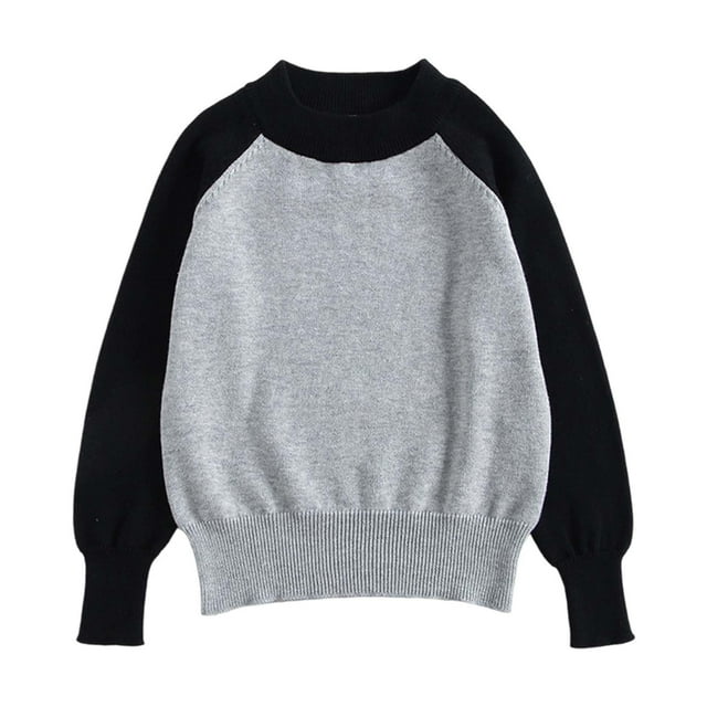 Contrast Ralan Sleeve Sweater Boys Girls Crew Neck Pullover Warm Knitted Base Jacket (1Y 7Y)