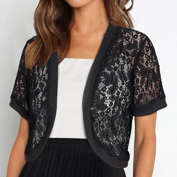 Women's Lace Crochet Cropped Cardigan - Delicate Stylish Party & Date Night Layering
