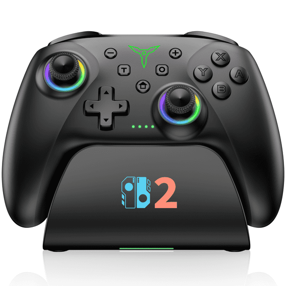 Beboncool Wireless Pro Controller for Nintendo Switch 2/Switch/OLED/Lite, Hall Effect Joystick, RGB Light, Programmable Macros, 6-Axis Gyro, Dual Vibration, with Charging Dock
