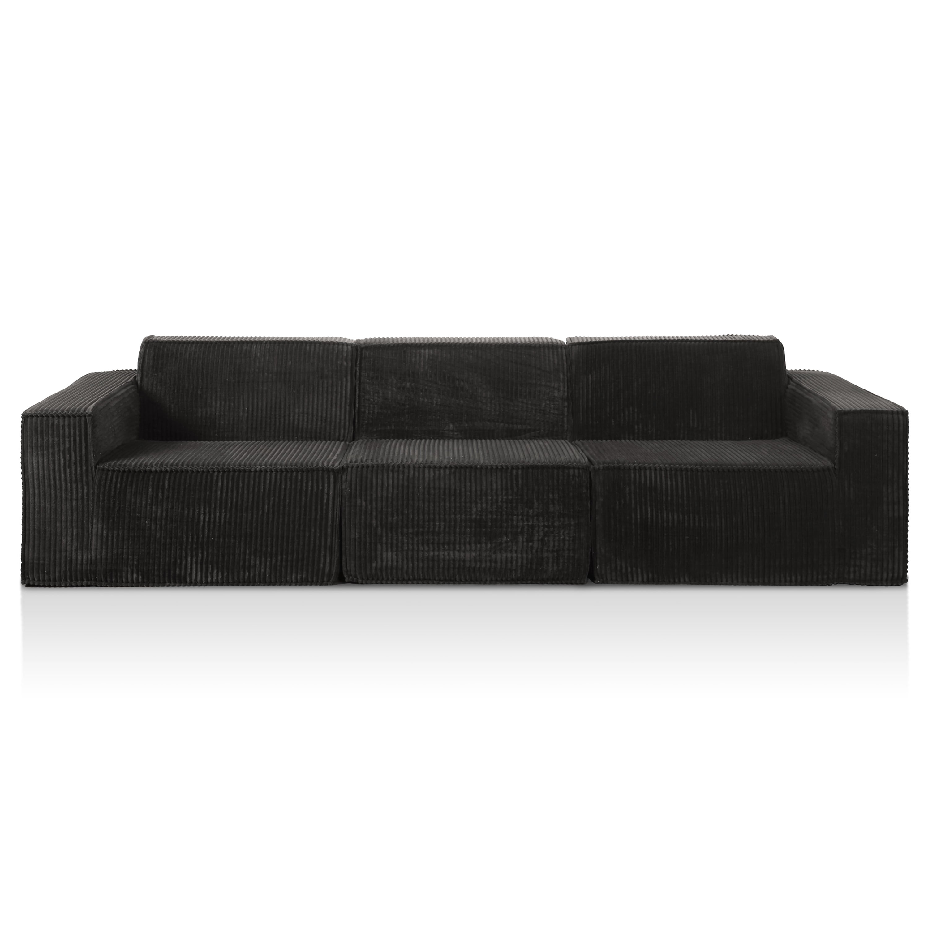 Furniture of America Solan Modern Chenille Modular Wide Track Arms 2-Piece Sofa Set with Sofa and Loveseat Black