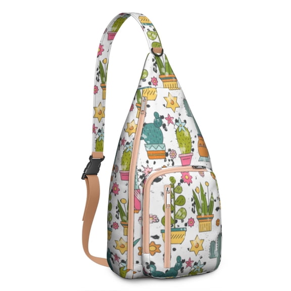 Boho Cactus Sling Backpack – Southwestern Succulent Crossbody Daypack with Watercolor Desert Art, Cute Kawaii Botanical Hiking Bag for Women & Teens