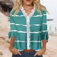 thumbnail image 2 of Dyegold Blouses For Women Dressy Casual 3/4 Flare Sleeve Lace Trim V Neck Floral Print Vintage Tunic Tops Loose Fit Shirts, 2 of 5