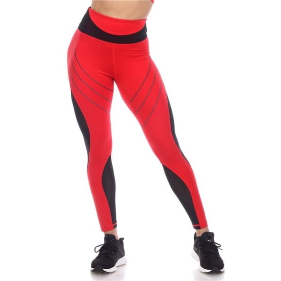 582-03-M Women High-Waist Reflective Piping Fitness Leggings, Red - Medium