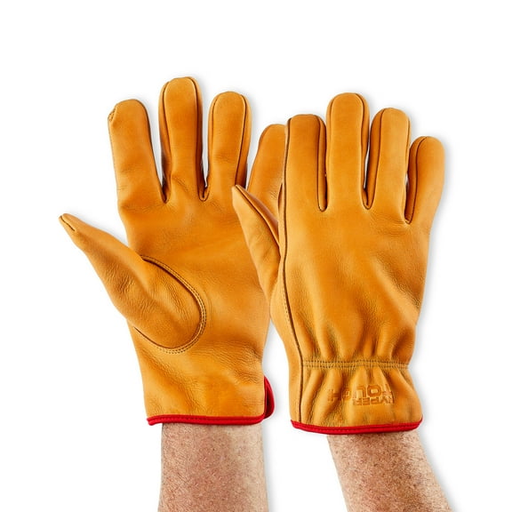 Hyper Tough Water Resistant Men's Cowhide Leather Work Gloves, Brown