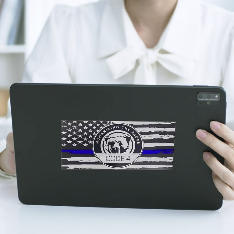 (4 PACK) Aluminum Police Officer Thin Blue Line American Flag Decal Sticker - Foto 9