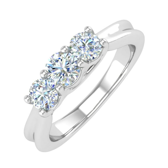 14K White Gold 3-Stone Diamond Engagement Ring Band (0.76 Carat) (Ring Size 10.5)