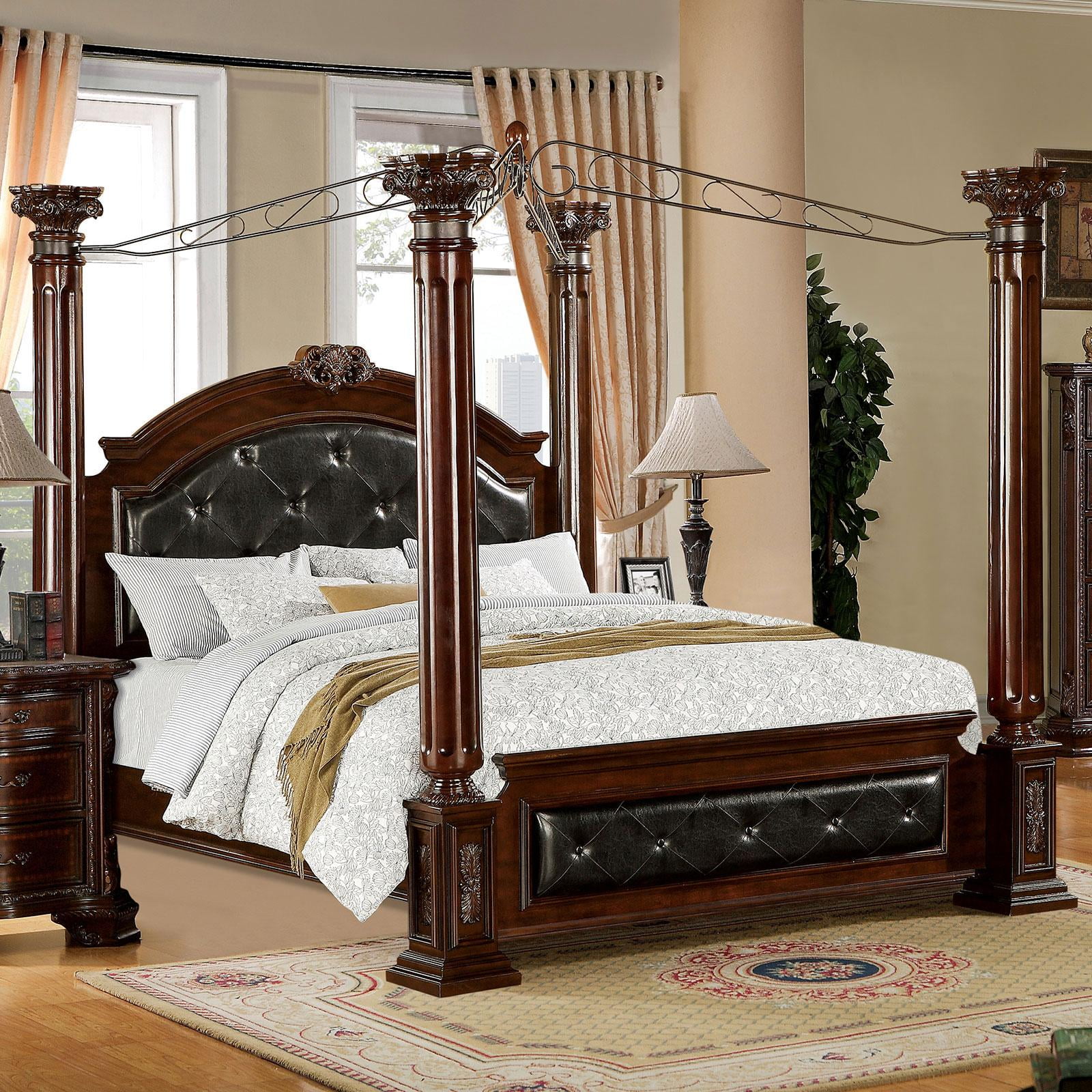 Traditional Brown Upholstered Cal King, California King Canopy Bed Frame