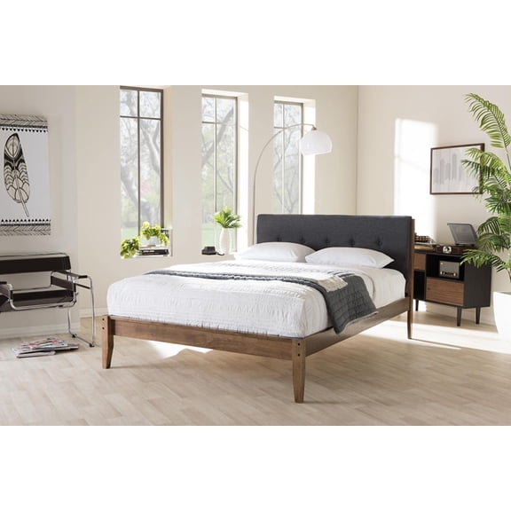 Bowery Hill Contemporary King Platform Bed in Gray Fabric