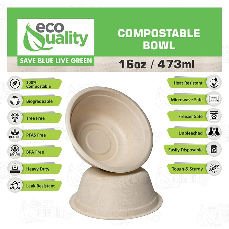 [150 Pack] 16 oz Compostable Paper Bowls with Lids Heavy-Duty Disposable Bowls, Eco-Friendly Natural Bagasse Unbleached, Hot or Cold Use, 100%