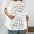 thumbnail image 4 of Miluxas Womens Summer Lace Tops Short Puff Sleeve Casual Dressy Blouses Eyelet Crew Neck Button Down Shirts White XL(XL), 4 of 7