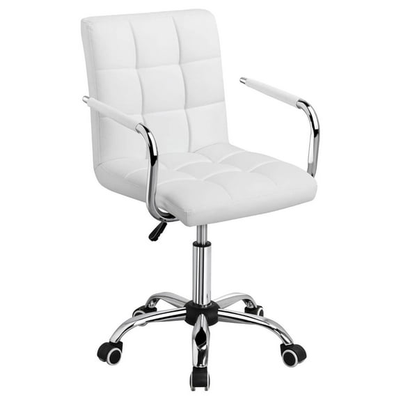 SOPEV White Desk Chairs with Wheels/Armrests Modern PU Leather Office Chair Midback Adjustable Home Computer Executive Chair 360° Swivel