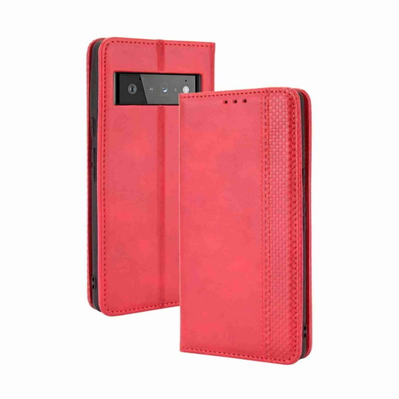 Dteck for Google Pixel 6 Case, Pixel 6 2021 Wallet Card Case Flip Folio Soft TPU Cover Kickstand Ultra Slim Strong Magnetic Closure Stand Cover for Google Pixel 6 Case 2021,Red
