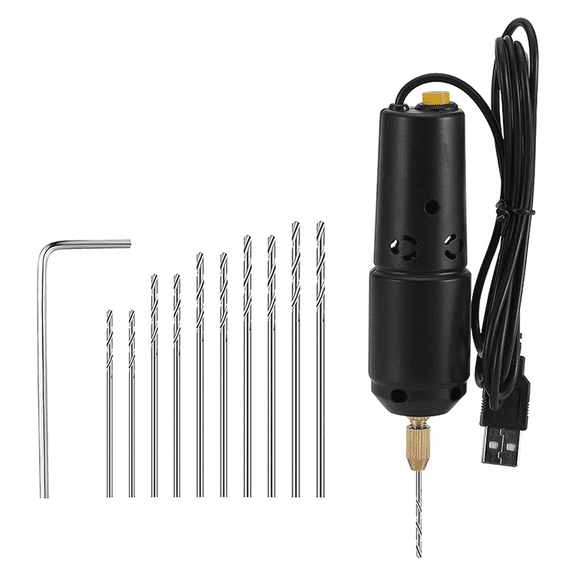 Mini Drill for Jewelry Making, Electric USB Set with 10 0.8 to 1.2mm Bits Resin Casting Drilling
