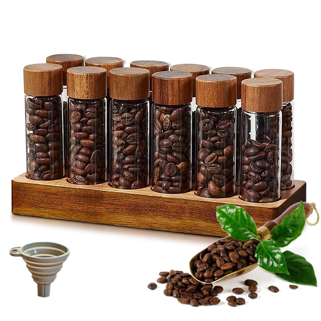 Separate bottling,Display Stand Wood Display Container - Container Cellar Stand And Funnel Included Ideal Bean Container 12 Tubes And Funnel With Wood Coffee Beans Container Ideal Coffee Lovers