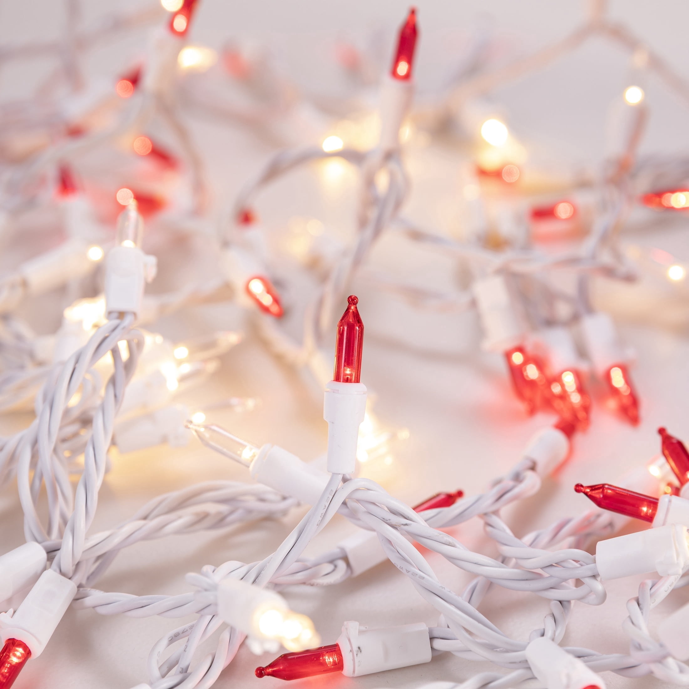 Indoor/Outdoor 300-Count LED Mini Christmas String Lights, Red and Warm White, White Wire, 62.3', by Holiday Time