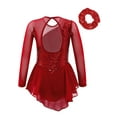 thumbnail image 2 of inlzdz Girls Sequins Mesh Long Sleeve Ballet Lyrical Dancewear Gymnastic Leotard Skating Tutu Dress Red 6, 2 of 7