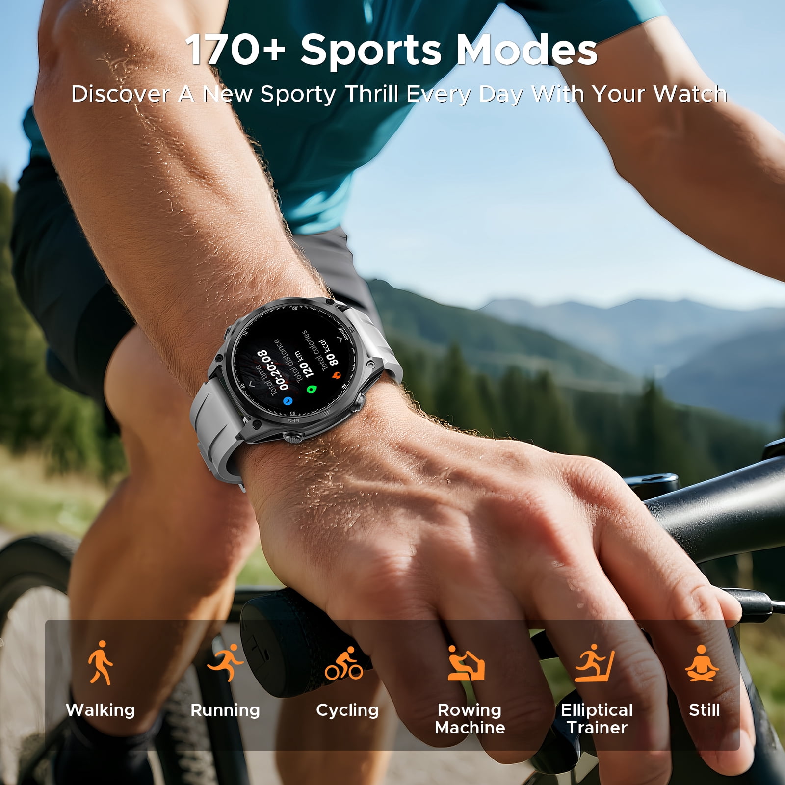 DOOGEE Anywise W1 Pro Mens Smart Watch, 5ATM Dual-Band GPS Offline Maps,1.43" Fitness Smartwatches for Android Phone/iPhone Compatible,170+ Sports Modes, Answer/Make Calls/12 Days Battery/2 Strap