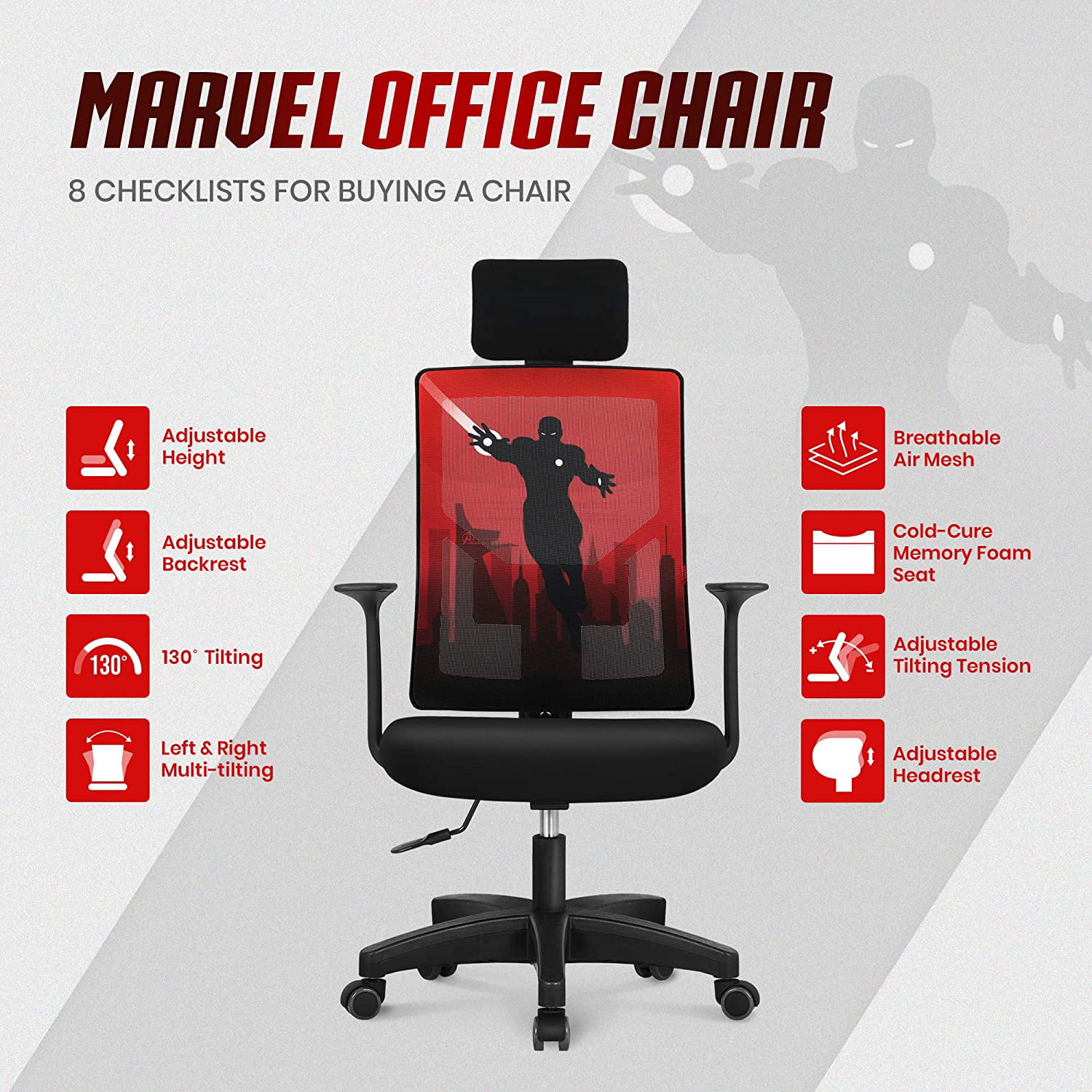 Marvel Avengers Office Chair Computer Desk Headrest Chair Gaming-Ergonomic Mesh 