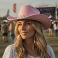 thumbnail image 5 of Slccxzc Vintage Western Cowboy Hat with Crown Decoration, Wide Brim Country Concert Headwear, 5 of 5