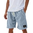 thumbnail image 2 of Nestiefly Men's Cotton Linen Shorts with Comfort Stretch Casual Easy Elastic Waist Drawstring Shorts Lightweight for Summer Beach Sky Blue L, 2 of 4