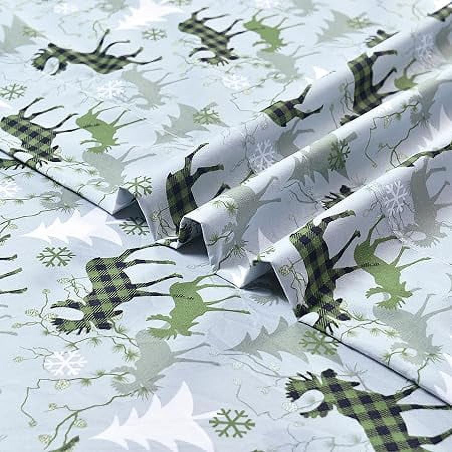 Holiday Pattern Microfiber Wrinkle and Fade Resistant (6-Piece) Bedding Set, Queen, Plaid Moose Green