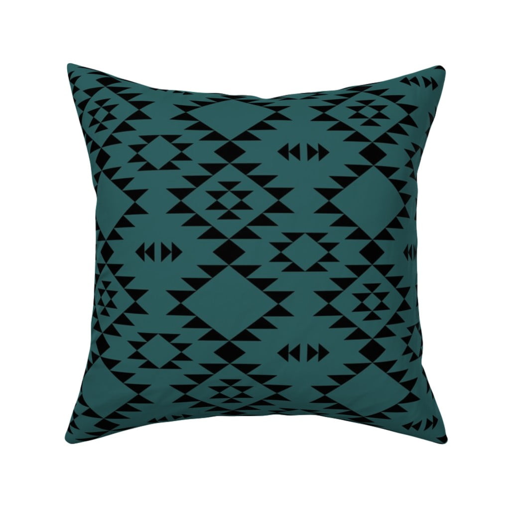 Southwestern Boho Teal Black Throw Pillow Cover w Optional Insert by