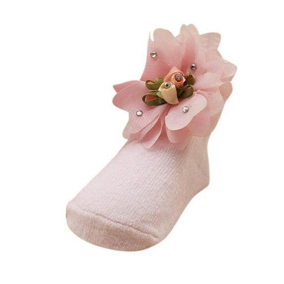 Summark Newborn baby girl princess bow lace ruffled ankle socks fresh and beautiful big flowers baby princess socks purple