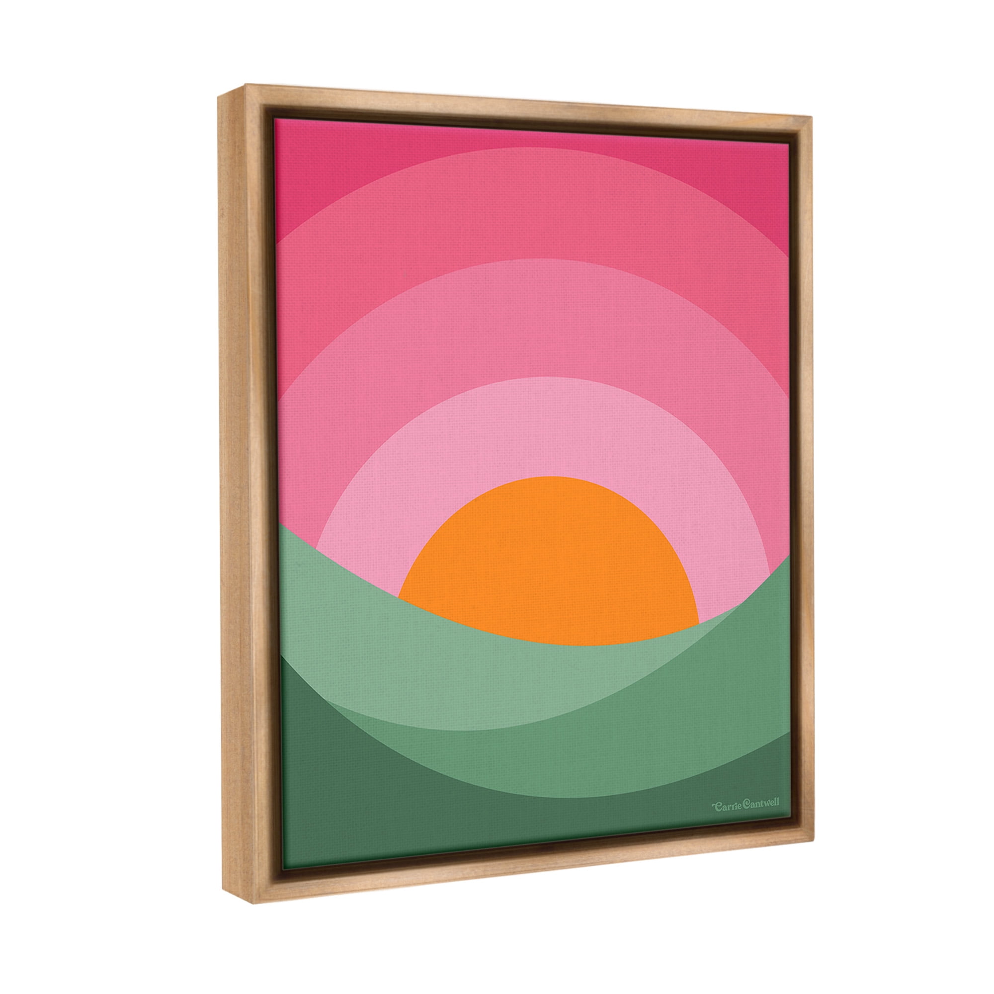 Stupell Industries Green & Pink Landscape Landscape Painting Brown Floater Framed Canvas Art Print Wall Art, 17 x 21
