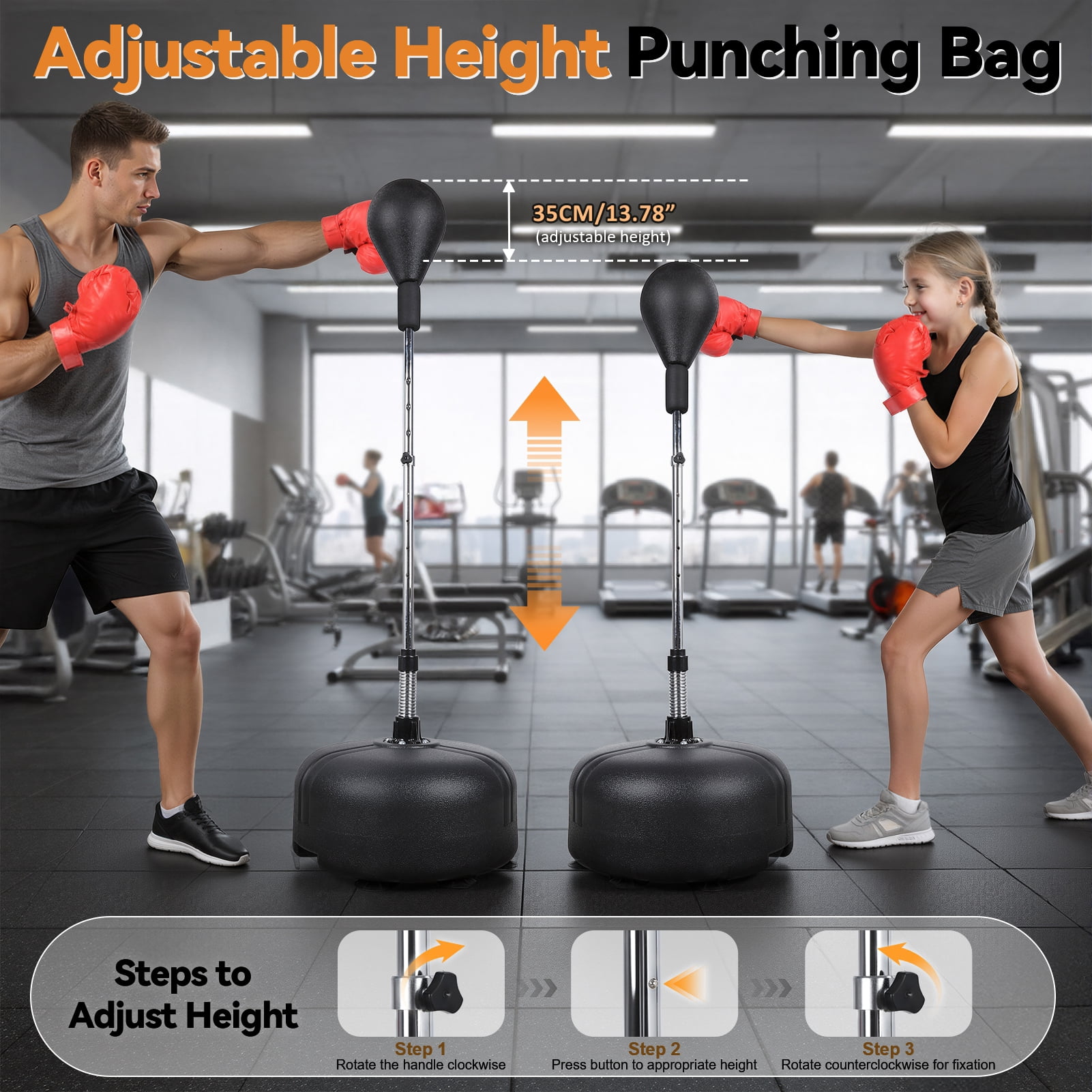 Adjustable Punching Bag for Teens & Adults, Kids Boxing Equipment with Stand, Family Fitness Speed Bag with Gloves, 47-61" Height for Growing Athletes