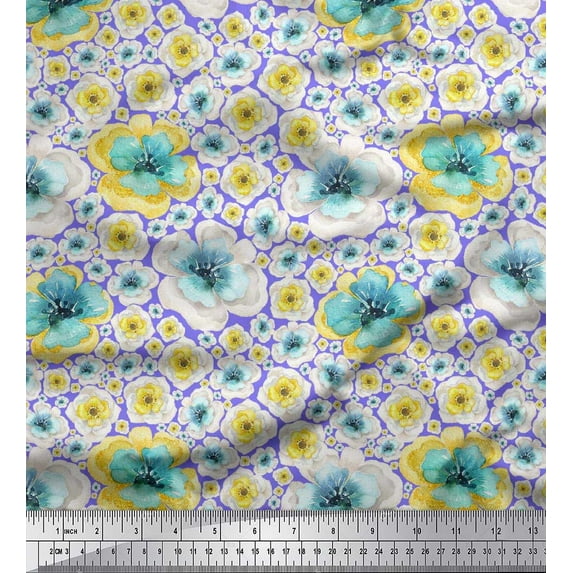 Soimoi Purple Cotton Cambric Fabric Poppy Floral Printed Fabric 1 Yard 56 Inch Wide