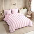 thumbnail image 2 of Meiyoeat Classic Vertical Stripe King Size Bedding 7pcs for Girls, Minimalist Linear Print King Bed in a Bag, Pink White,Pink Reversible, 2 of 6