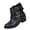 Blue_005, variant on Domuza boots for women ,Studded Buckle Chain Decor Pointed Toe Ankle Boots, Side Zipper Block Heel Casual Short Boots Black 5.5(EU-36)