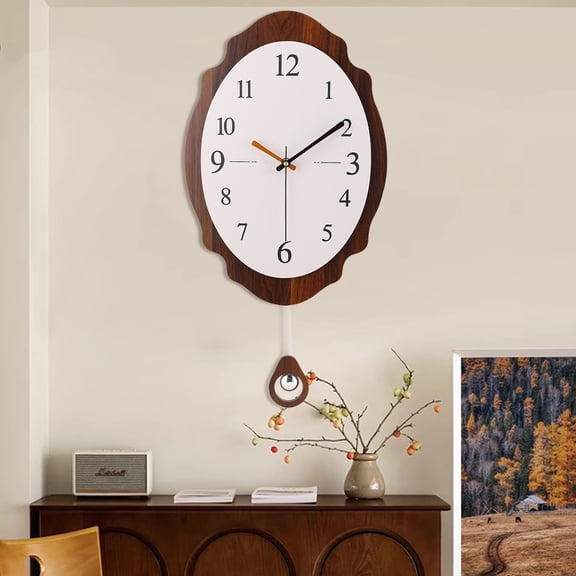 Vintage Swing Wall Clock with White Dial & Walnut Frame - Silent Acrylic Pendulum Design for Modern Home Decor ,15.7*15.7ins
