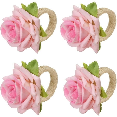 

LFOGoods 4 Pcs Rose Flower Napkin Rings Floral Napkin Rings Handmade Rose Napkin Rings for Home Dining Dinner Parties Luncheons Weddings-red