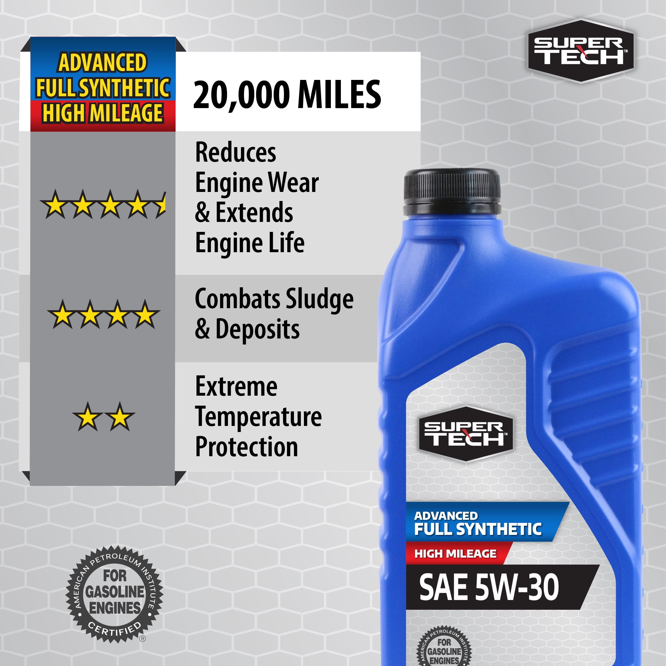 Super Tech Advanced High Mileage Full Synthetic SAE 5W-30 Motor Oil, 1 Quart