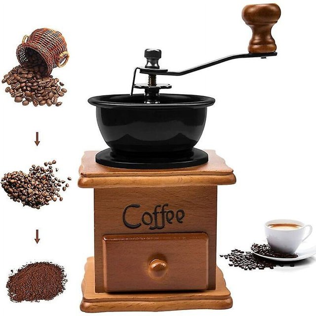 Molinillo de café manual, vintage, madera envejecida con ajuste de engranaje ajustable para el hogar, la oficina y los viajes