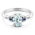 thumbnail image 2 of Gem Stone King 925 Sterling Silver Sky Blue Aquamarine and Blue Created Sapphire 3-Stone Rings for Women (1.29 Cttw, Gemstone March Birthstone, Oval 8X6MM, Size 7), 2 of 4