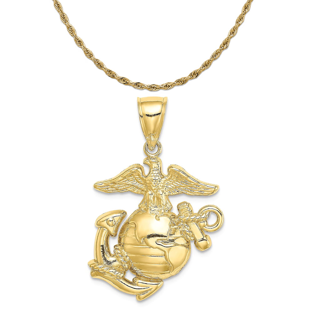 American Heroes 14k White Gold Navy Eagle Anchor Pendant 
