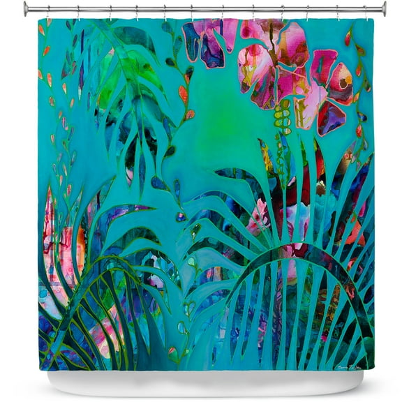 Shower Curtains 70" x 73" from DiaNoche Designs by Sonia Begley - Tropical Palms Blue Green