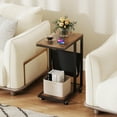 thumbnail image 5 of Costway 1 PCS C-shaped Side Table 2-tier Sofa Couch Table with Canvas Storage Pouch Brown, 5 of 11
